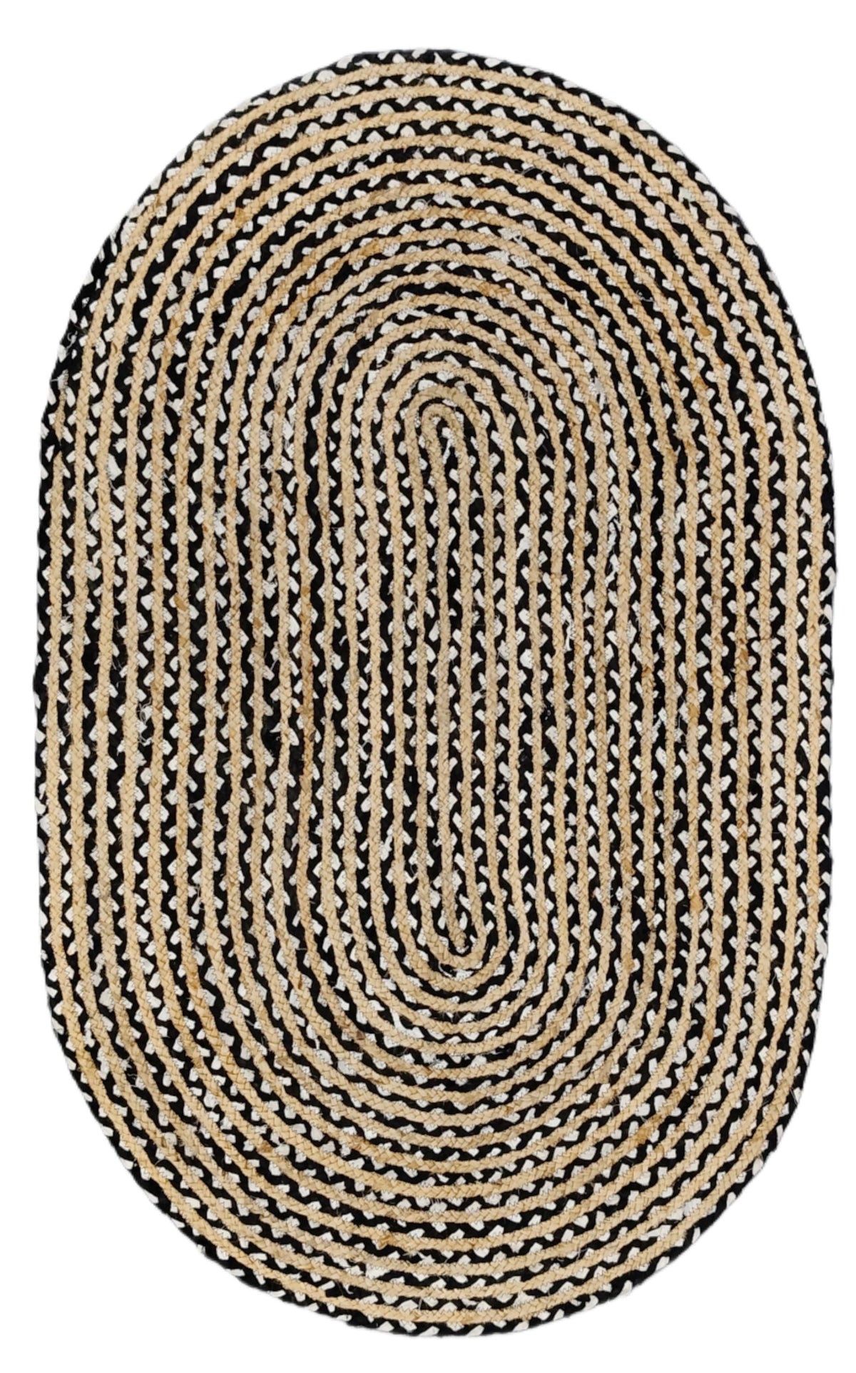 Handcrafted Black & White Oval Braided Cotton Rug | Minimalist Reversible Area Rug