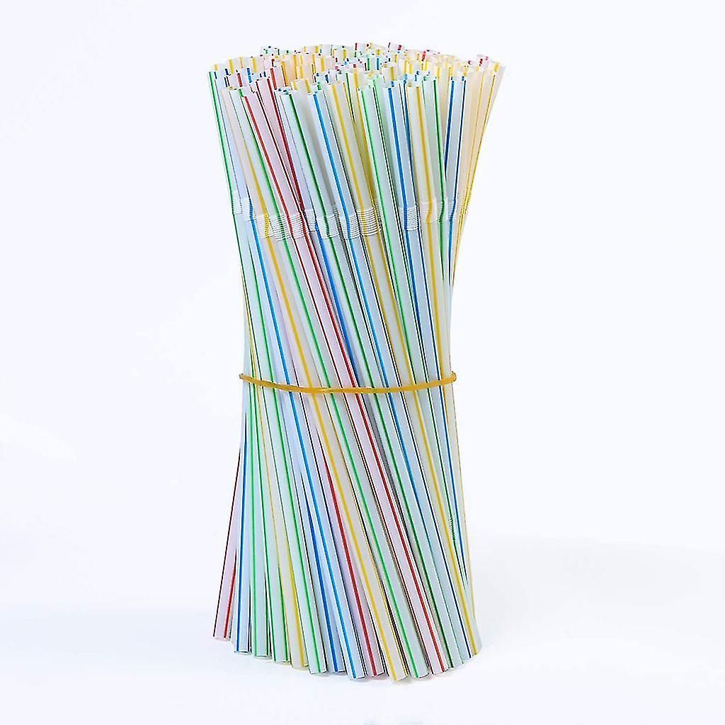300 Pieces Plastic Drinking Straws 8 Inches Long Multi-colored Striped Bedable zxin