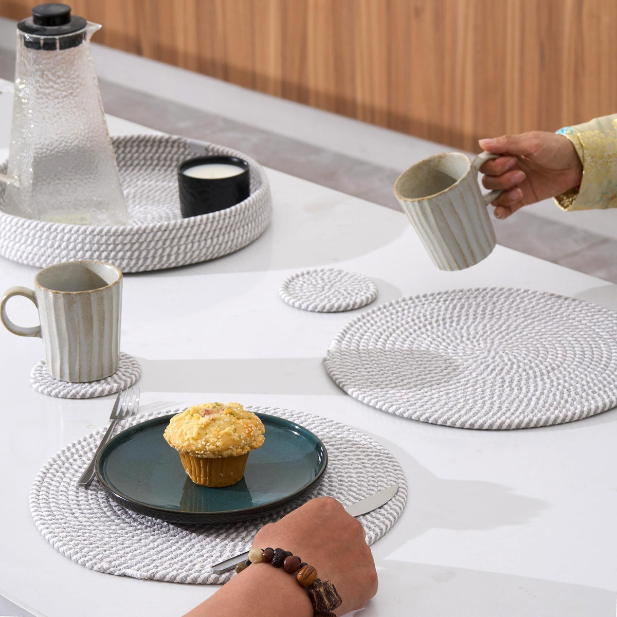 Set of 4 Round Woven Cotton Rope Placemats for Dinner Plates
