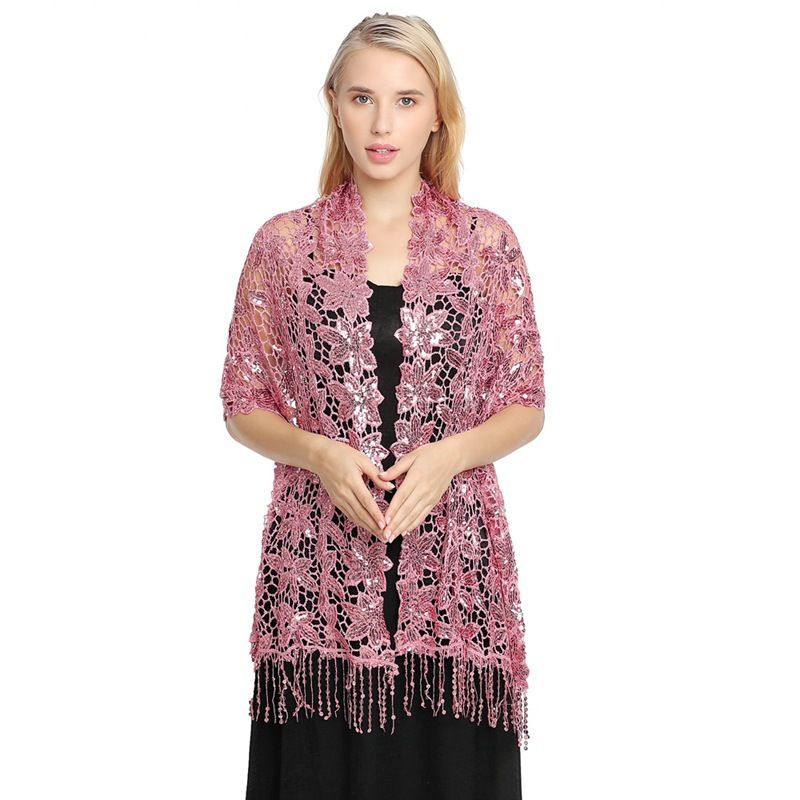 Black Gold Sequin Fringe Shawl Wrap for Women Evening