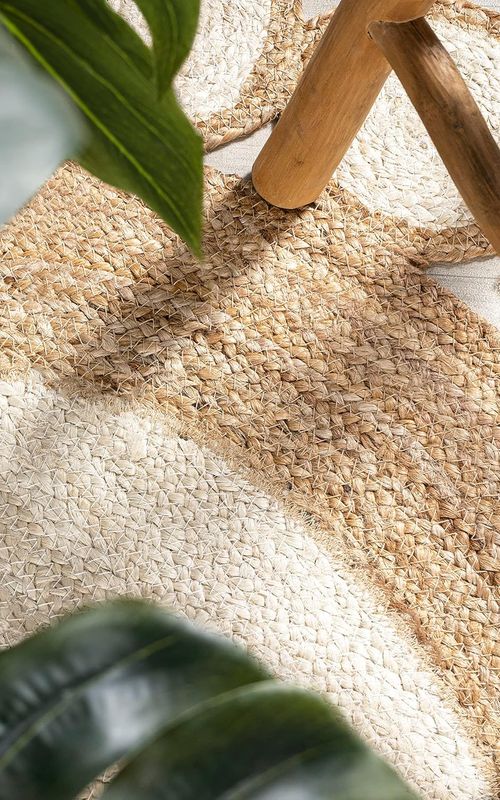 Handmade Round Jute Rug with White Tikki Border | Boho Decorative Area Rug