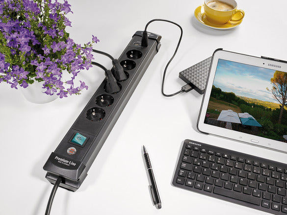 BRENNENSTUHL 1951160601 Premium-Line Extension Socket With USB-charger 6-way black 3m H05VV-F 3G1.5