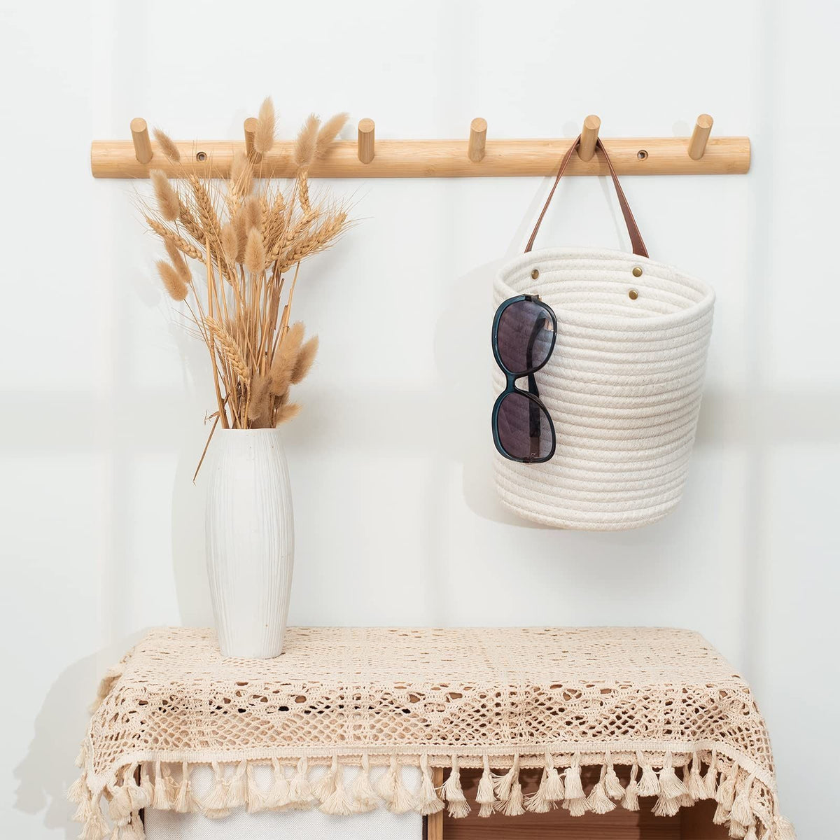 2 Pack Wall Closet Hanging Cotton Rope Storage Baskets