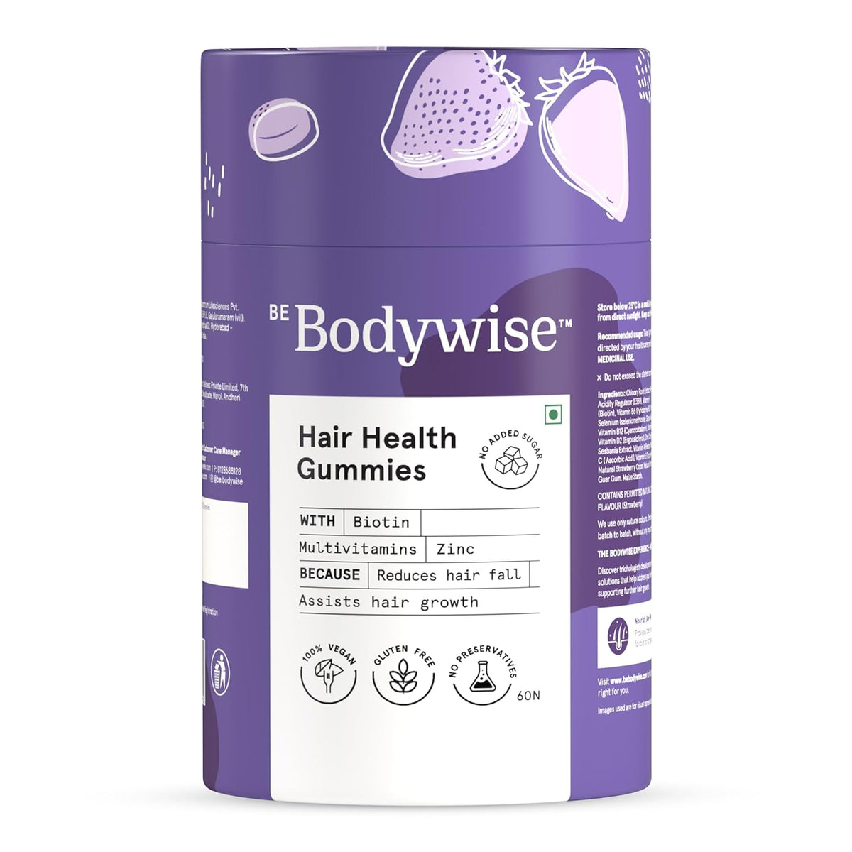 Be Bodywise Biotin Hair Gummies for Stronger, Shinier Hair & Nails | 60 Day Pack Strawberry