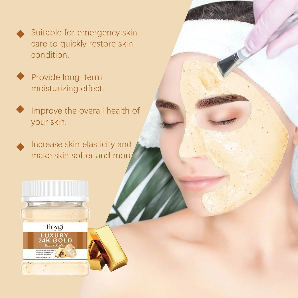 24K Gold Facial Mask Powder, Hydrating, Anti-Aging, Skin Firming, Moisturizing, Natural Glow ,100g