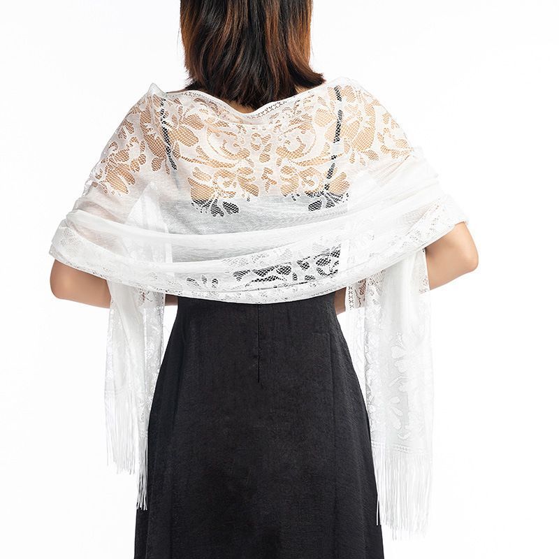Black Lace Tassel Shawl Wrap for Women Wedding Evening