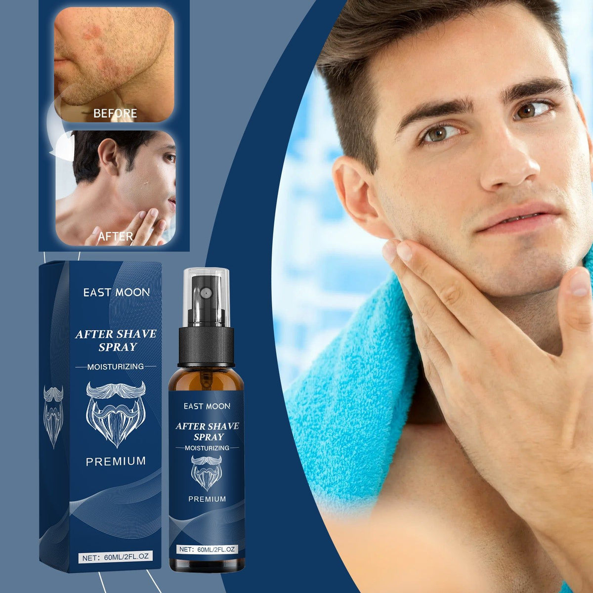 Beard Care After Shave Spray, Moisturizing, Redness Relief, Gentle, Alcohol-Free ,60ml