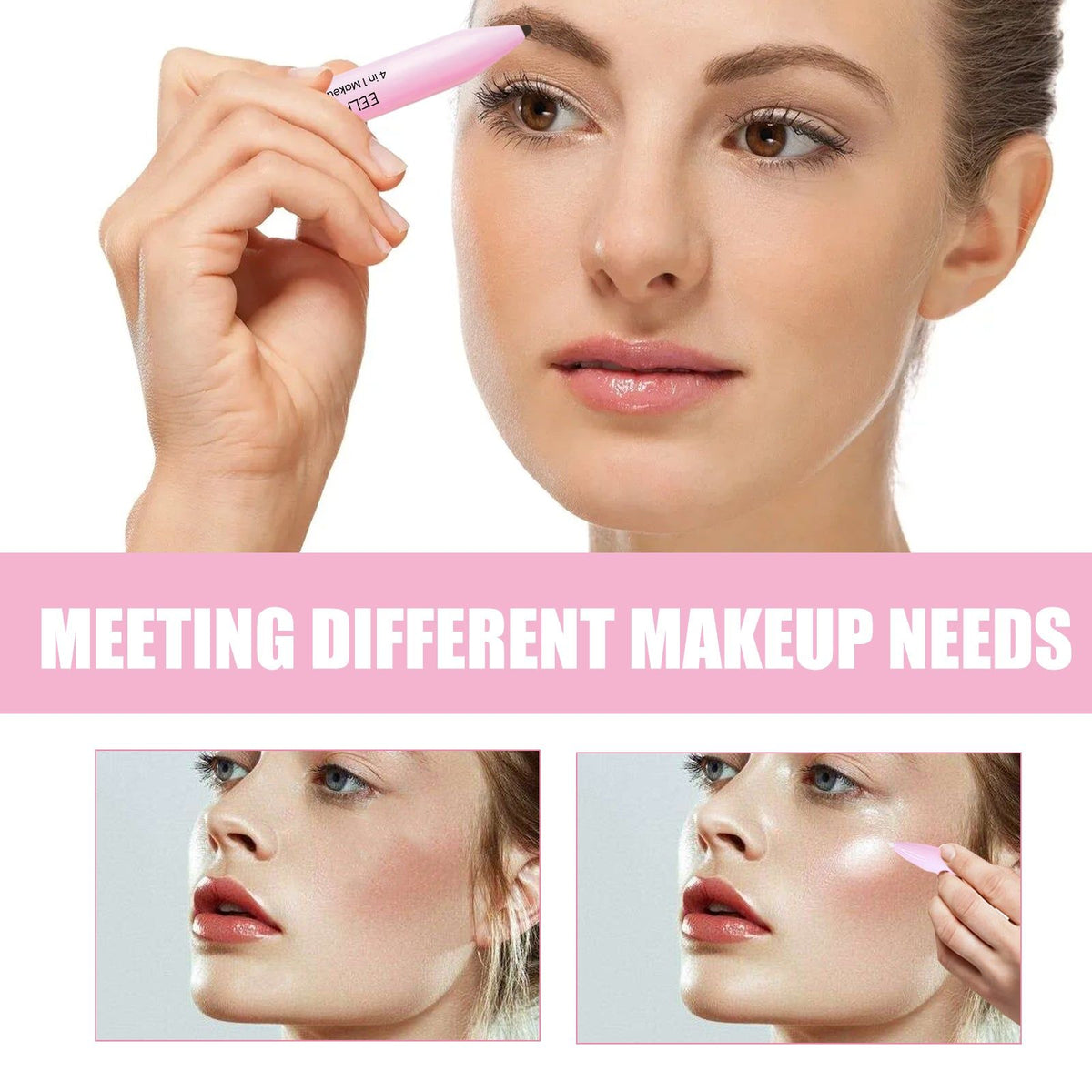 4 in 1 Makeup Pen Waterproof Eyeliner Eyebrow Lip Highlighter Multi-Functional Portable ,1pcs