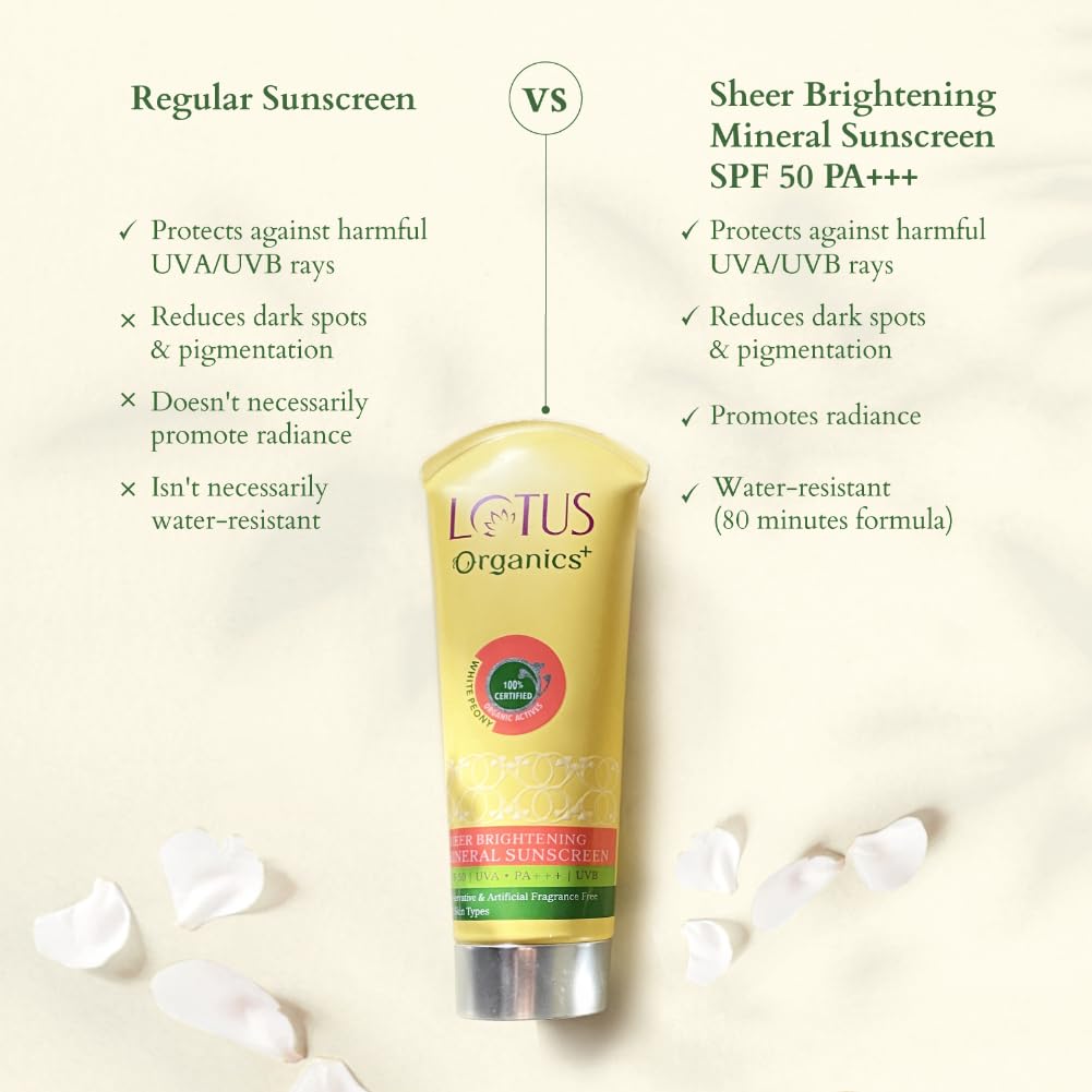 Lotus Organic Sheer Brightening Mineral Sunscreen Spf-50 Pa 100 Gms