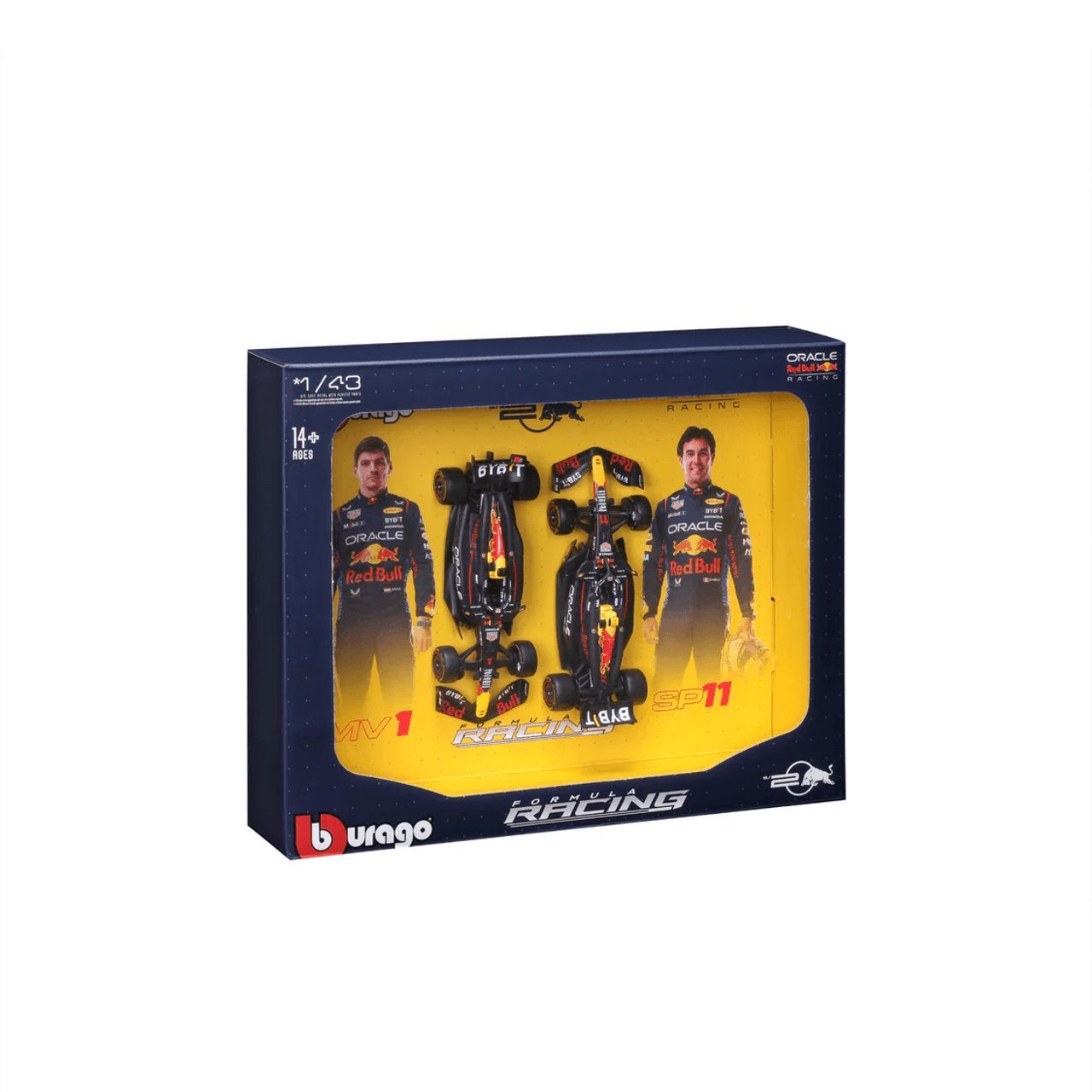 Bburago Racing F1 2024 Red Bull Racing RB20 #1 Max Verstappen & #11 Sergio Perez Die-cast Cars 2-Pack Set (1:43), 14+ years