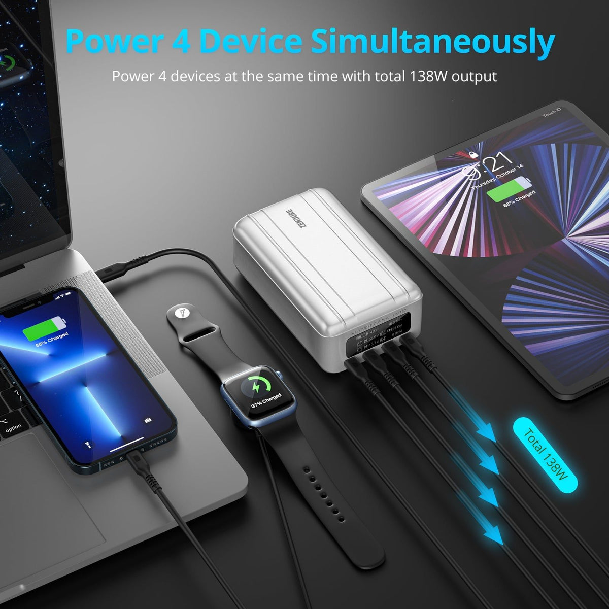 Zendure SuperTank Pro 26800mAh Power Bank with 100W USB-C PD, 4 USB-C Ports, OLED Display & 138W Total Output