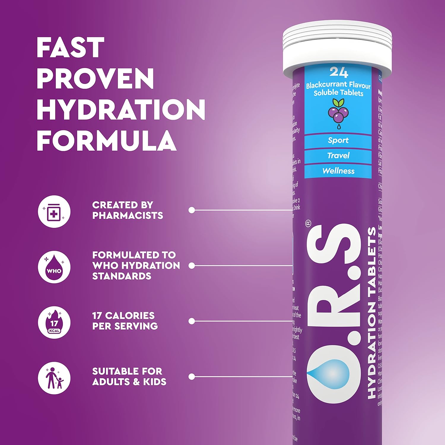 O.R.S Hydration Tablets With Electrolytes Lemon Blackcurrant Strawberry and Orange (PackOf4)
