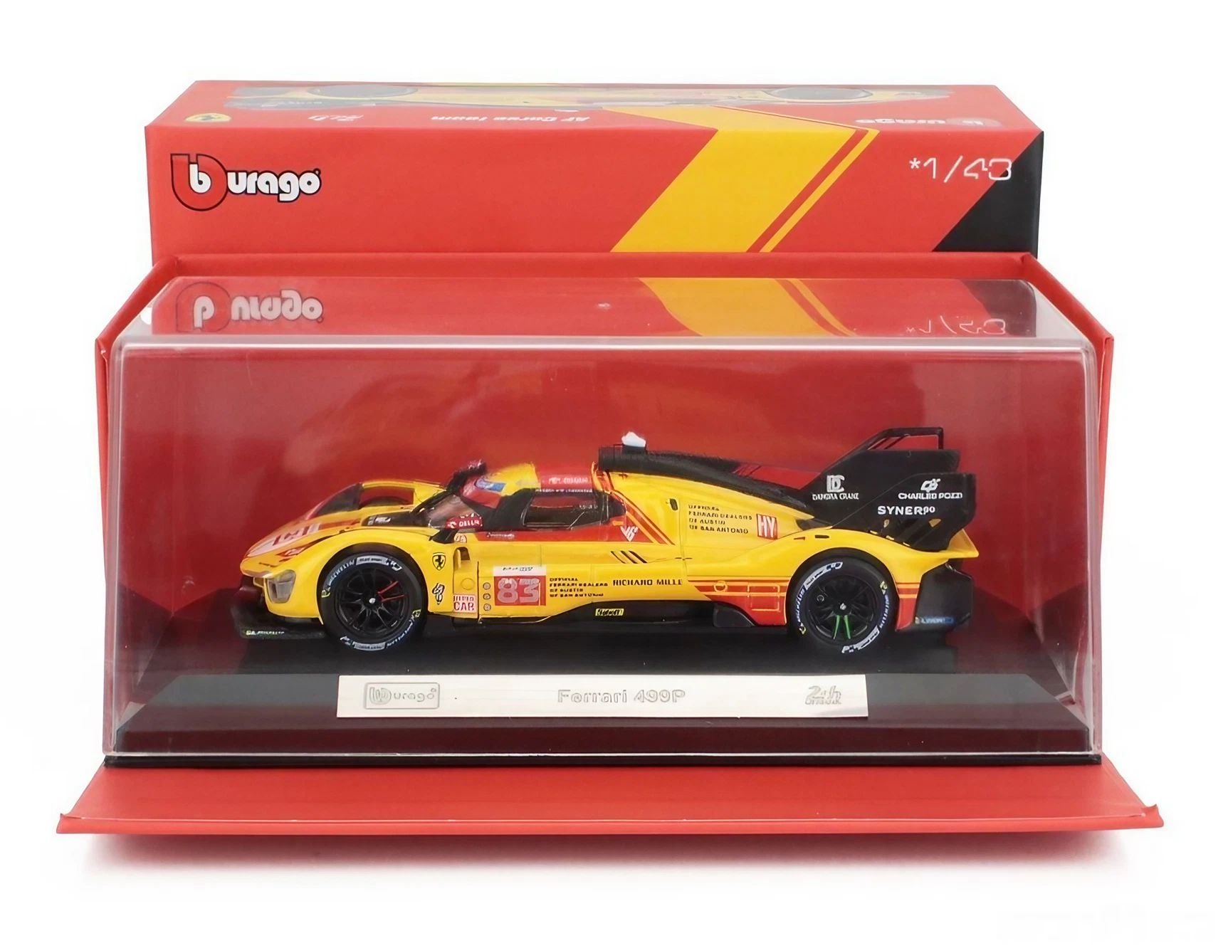 Bburago Racing 24h LeMans Hypercar 2024 Ferrari 499P #83 Robert Kubica Die-cast Car (1:43, Red/Yellow), 14+ years