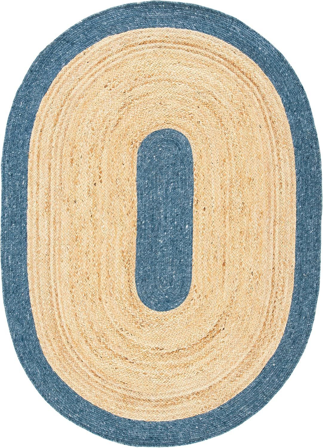 Oval Jute Rug with Contrast Border | Handmade Natural Fiber Area Rug (Multi-Color Border Options)