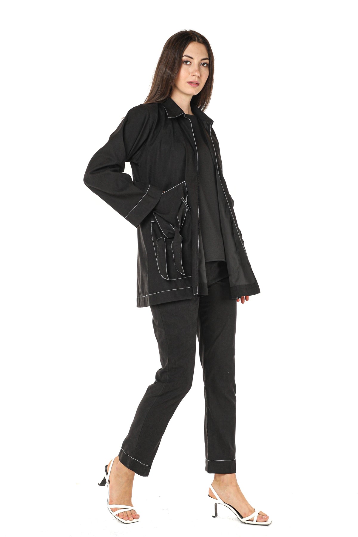 MOiSTREET Black Shamua Jacket and Pants with Crepe Fabric Top