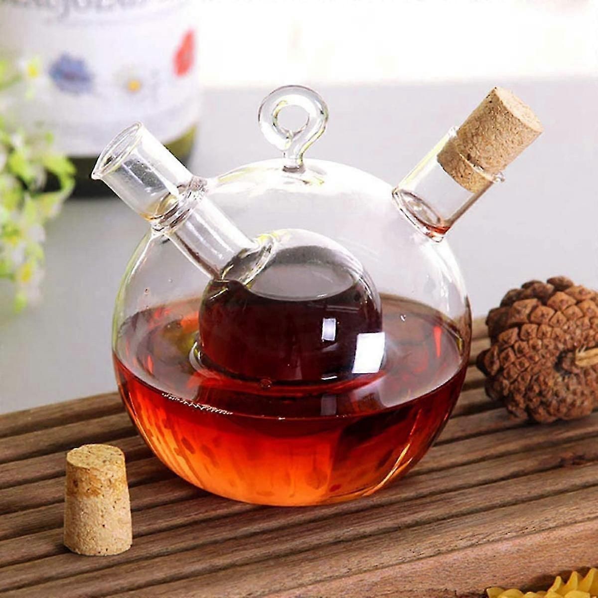 Olive Oil And Vinegar Dispenser 2 In 1 Kitchen Glass Bottle Oil And Vinegar Bottle With Cork Stopper zxin