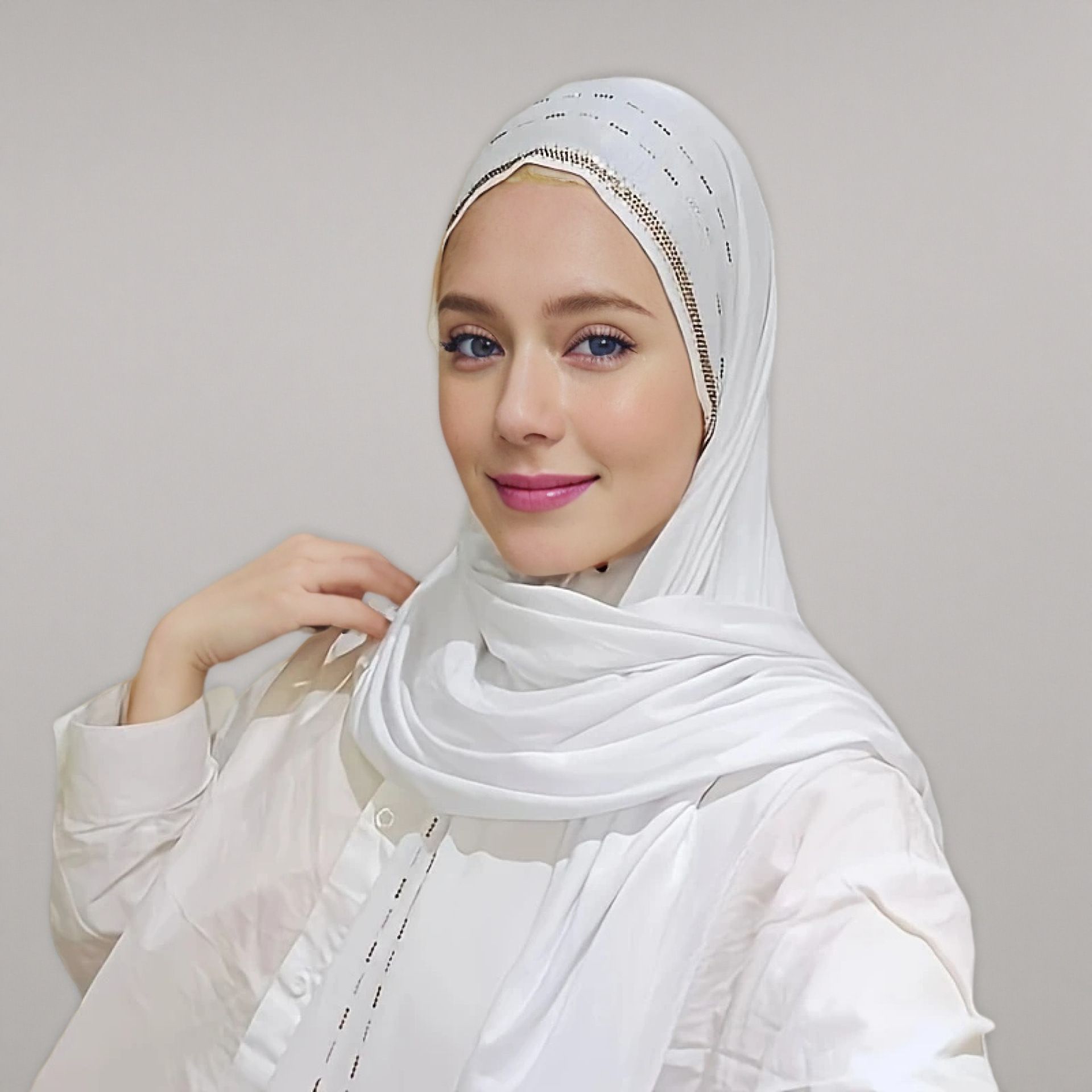 Black Modal Cotton Rhinestone Hijab Scarf for Women 170x55cm