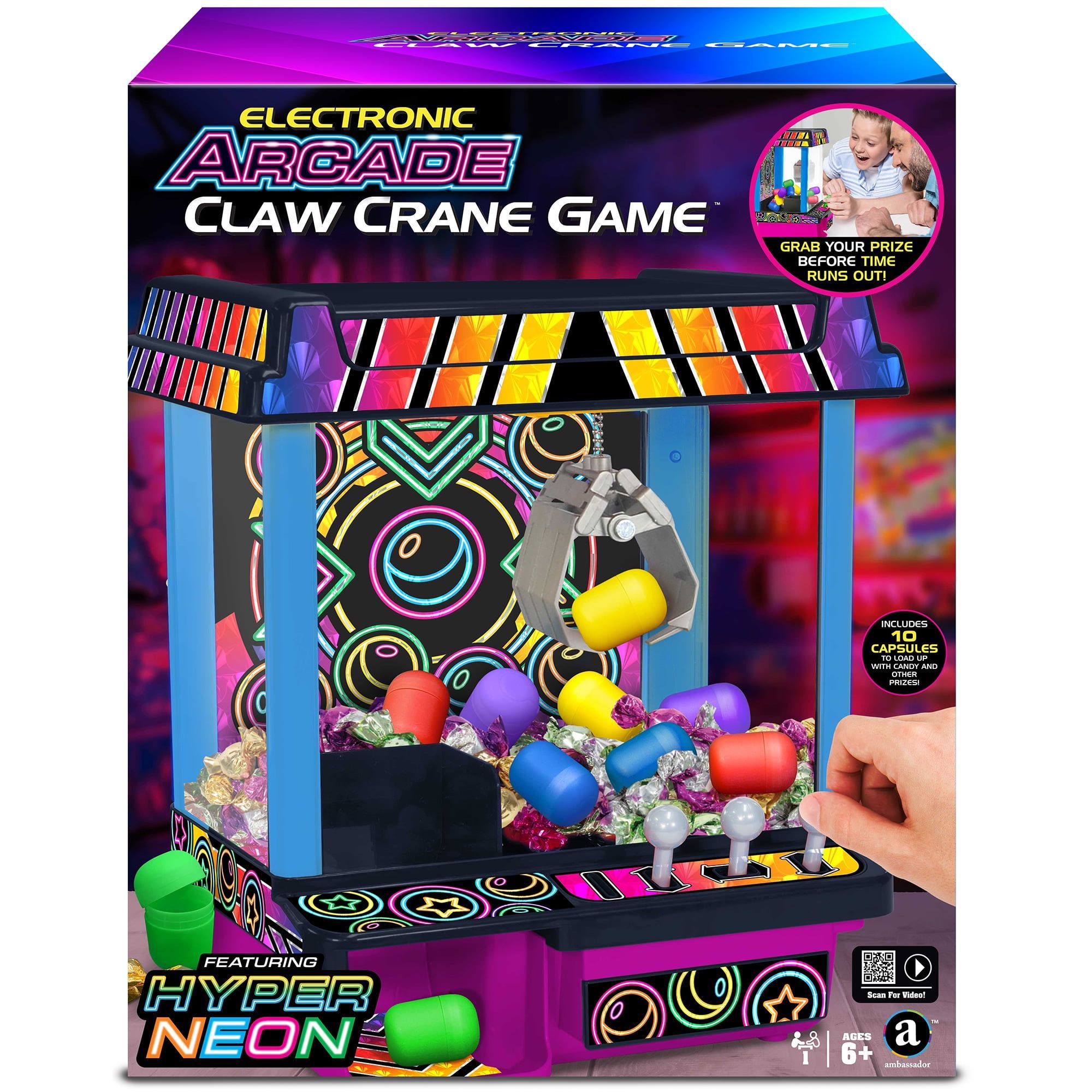 Ambassador Hyper Neon Black Series Electronic Arcade Claw Crane Game,6+ Years