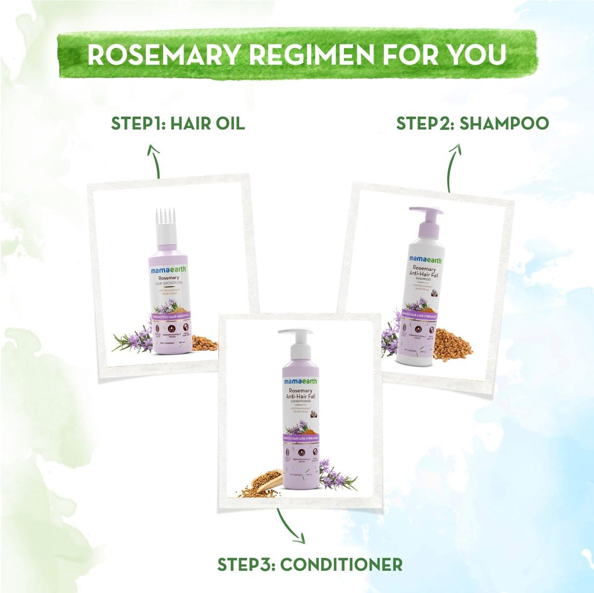 Mamaearth ROSEMARY HAIR GROWTH OIL 150ML and Mamaearth Rosemary Anti-Hairfall Shampoo 250 ml Combo