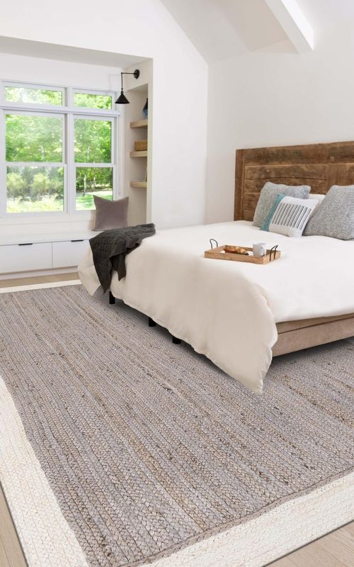 Handmade Braided Natural Jute Inner Grey With White Border Eco Friendly Floor Area Runner Rug