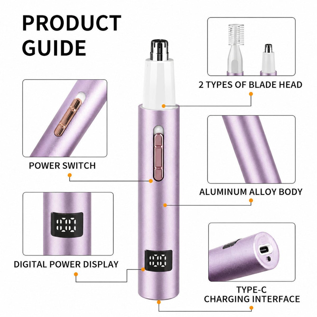 2-in-1 Nose Hair Trimmer with Digital Display