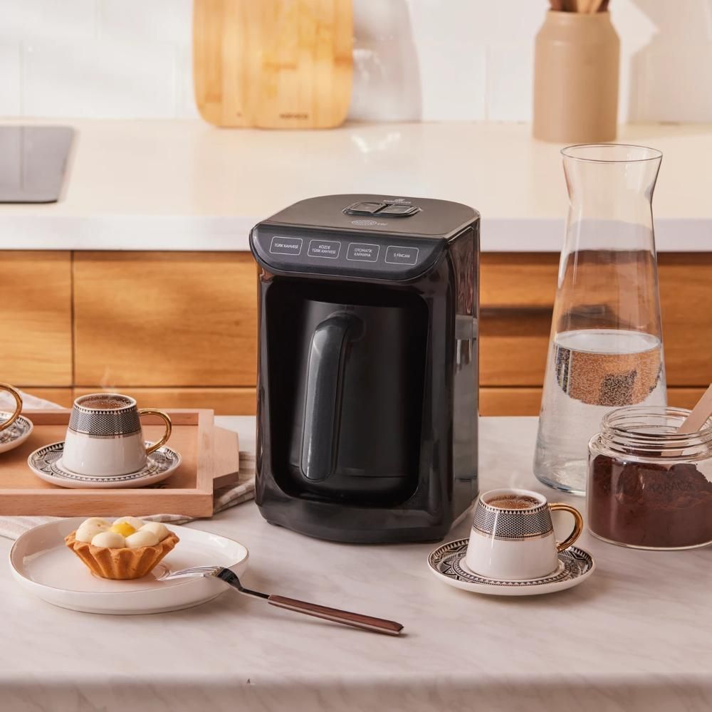 Karaca Hatır Közde Turkish Coffee and Turkish Coffee Machine Shiny Black Wave with Plenty Of Foam with a Capacity of 5 Cups