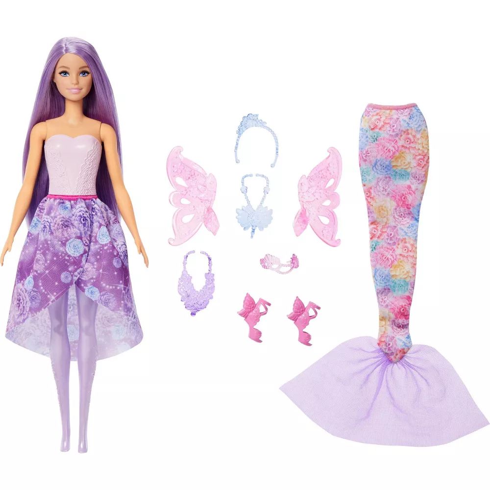 Barbie Fantasy Fashion Pack, Doll with Clothes & 8 Accessories, Mermaid Tail, Fairy Wings & 10+ Looks
