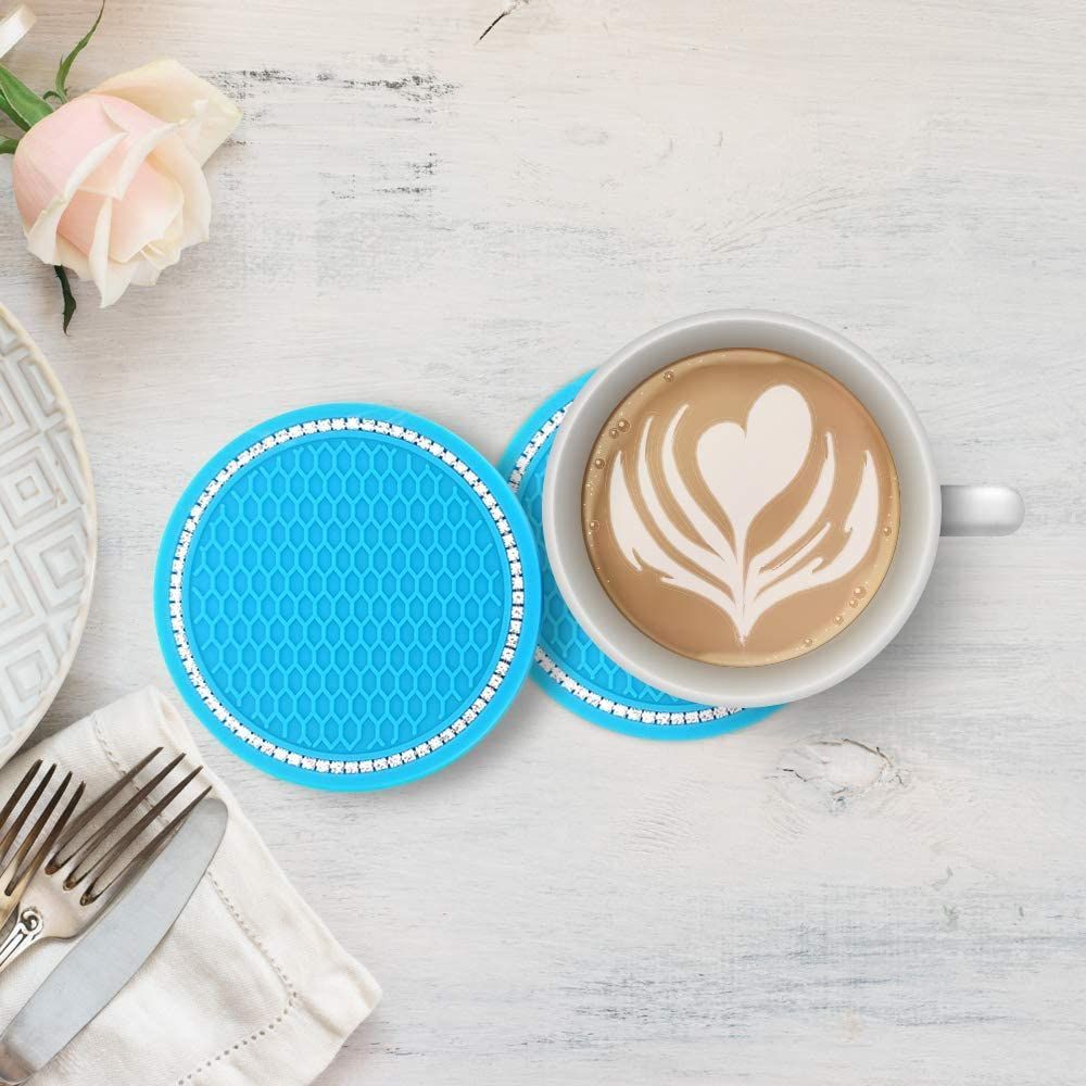 2 Pack Bling Car Cup Coaster Rhinestone Anti Slip Insert Coasters 2.75 inch