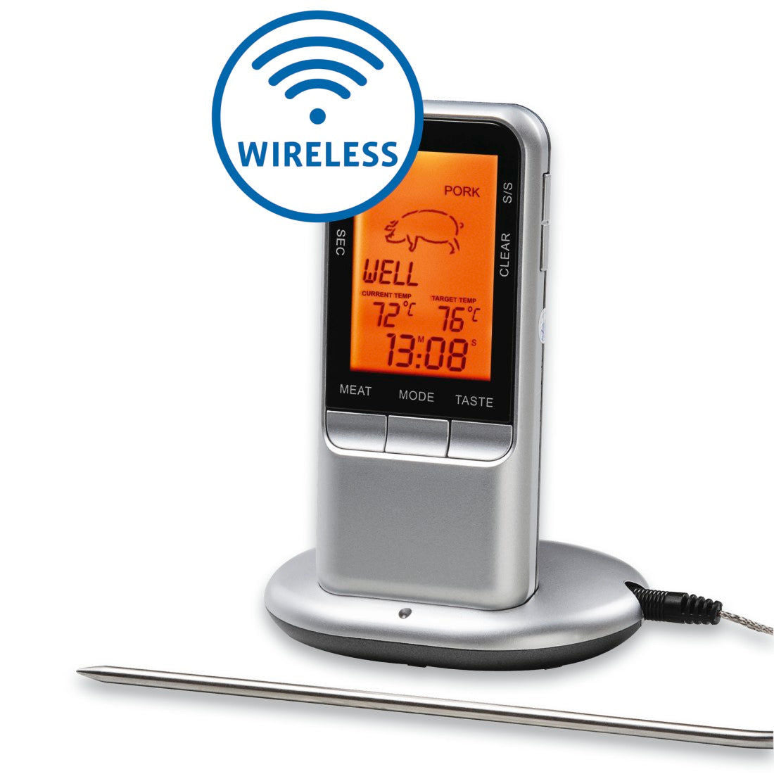 XAVAX 111382 Digital Meat Thermometer with Timer, wireless sensor