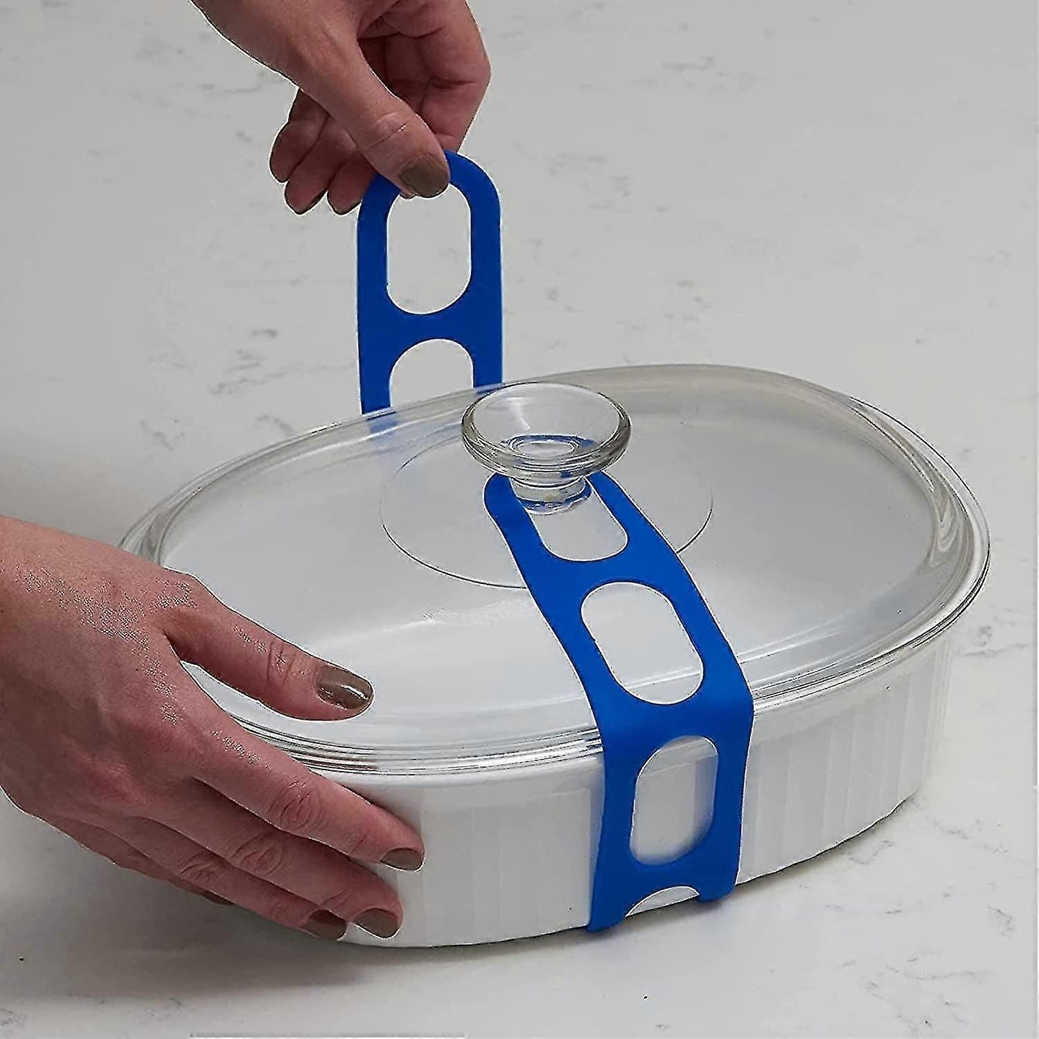 Lid Strap Latch, Reusable Universal Lid Securing Strap, Casserole Dishes, Pots, Pans (2pcs)grey Blue)