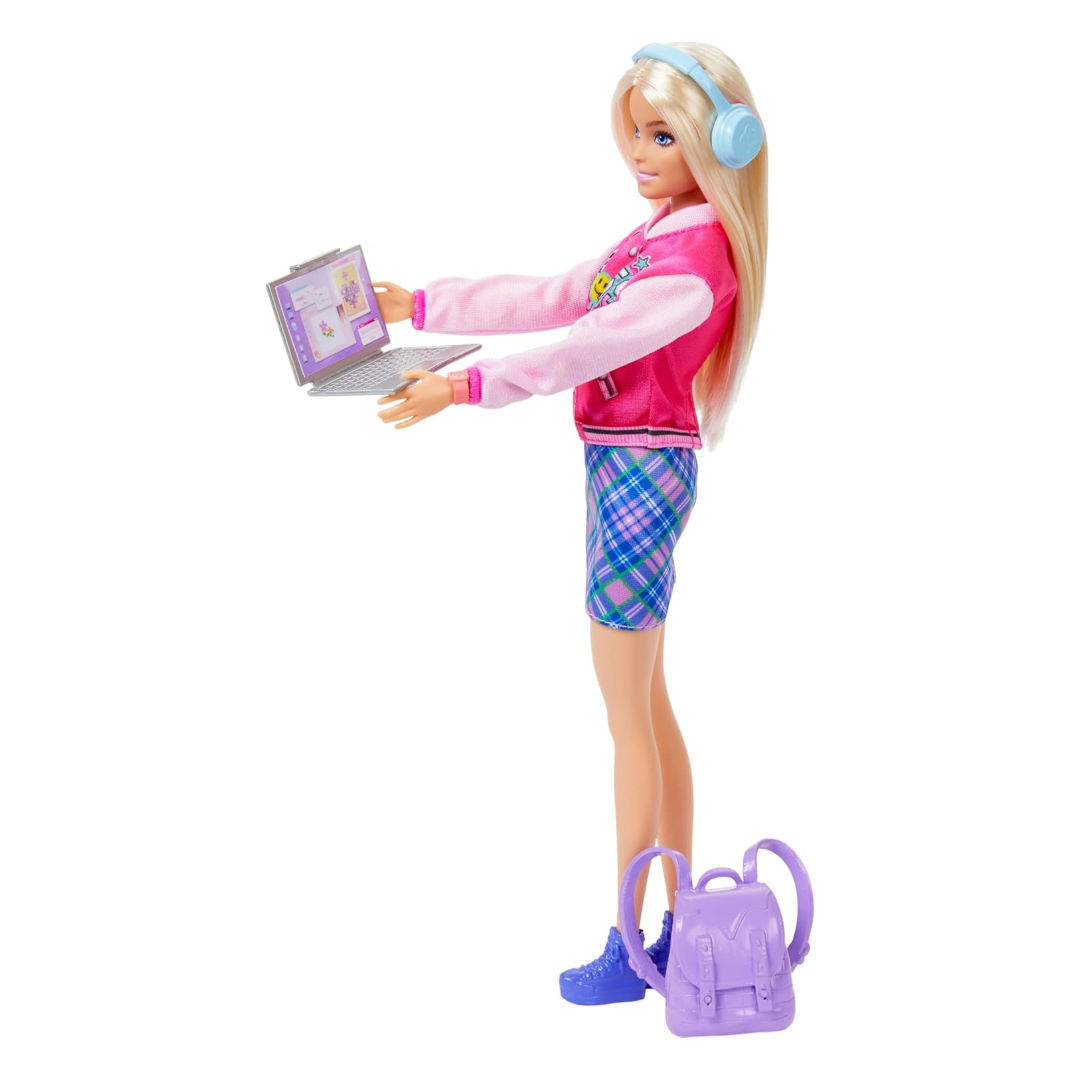 Barbie I Love School Doll & Accessories Set, 7 Pieces with Backpack, Laptop & Removable Outfit, 33.2cm