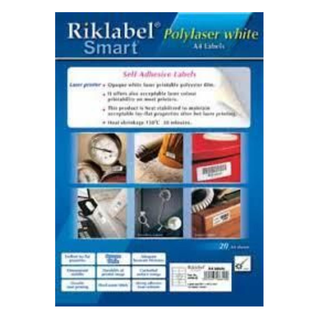 Riklabel A4, Polylaser Jewellery Labels, 20 Sheets, Laser Printable