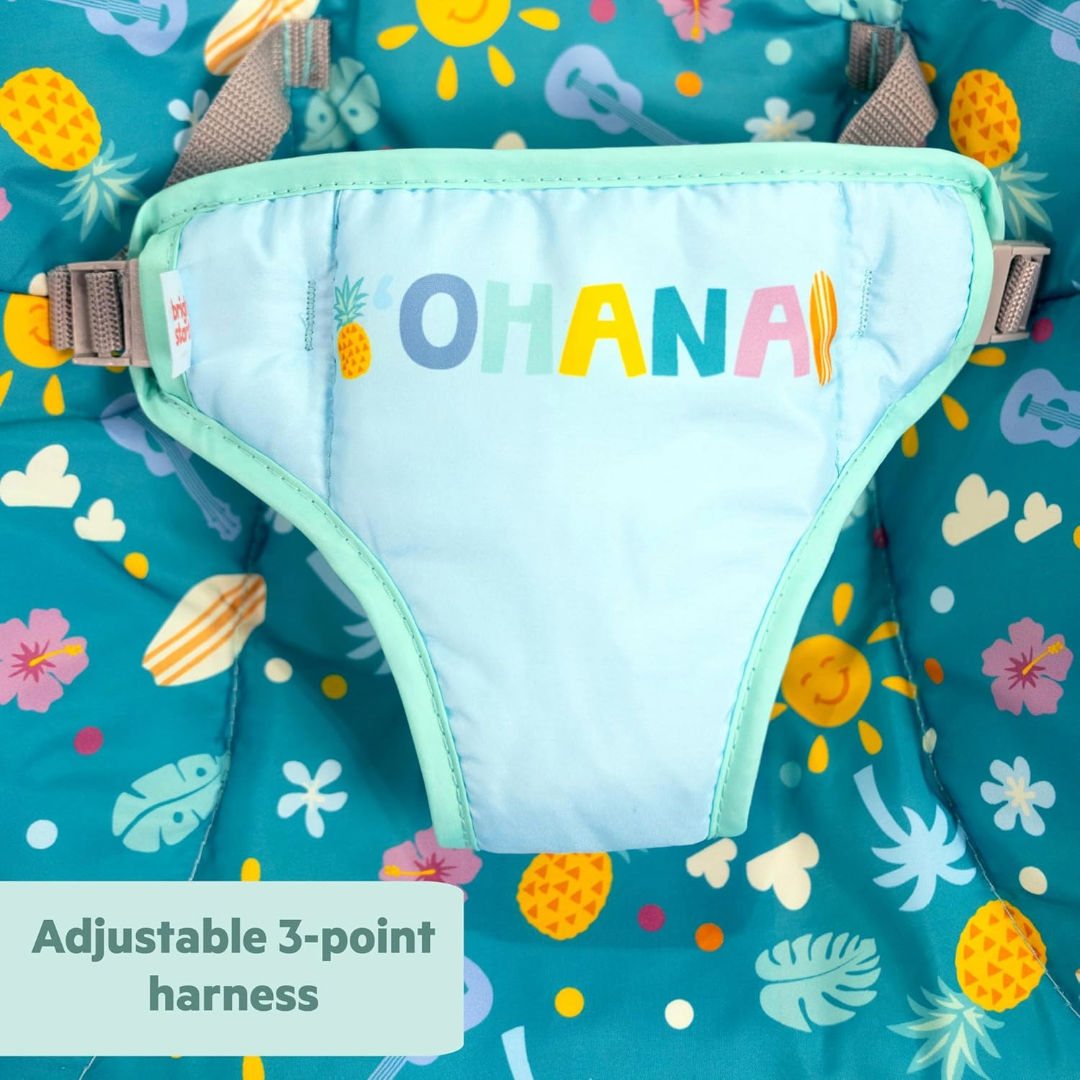 Bright Starts Disney Baby Lilo & Stitch Ohana Paradise Vibrating Bouncer Toy (55.30 x 48.01 x 51.51cm, Mint Green), 0 to 6 months