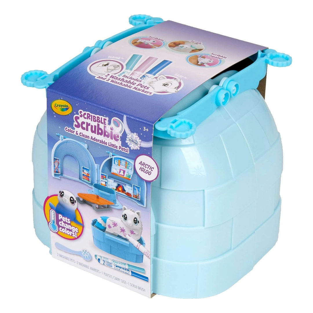 Crayola SCRIBBLE Scrubbie, Pets Arctic Igloo Playset & 3 Washable Markers