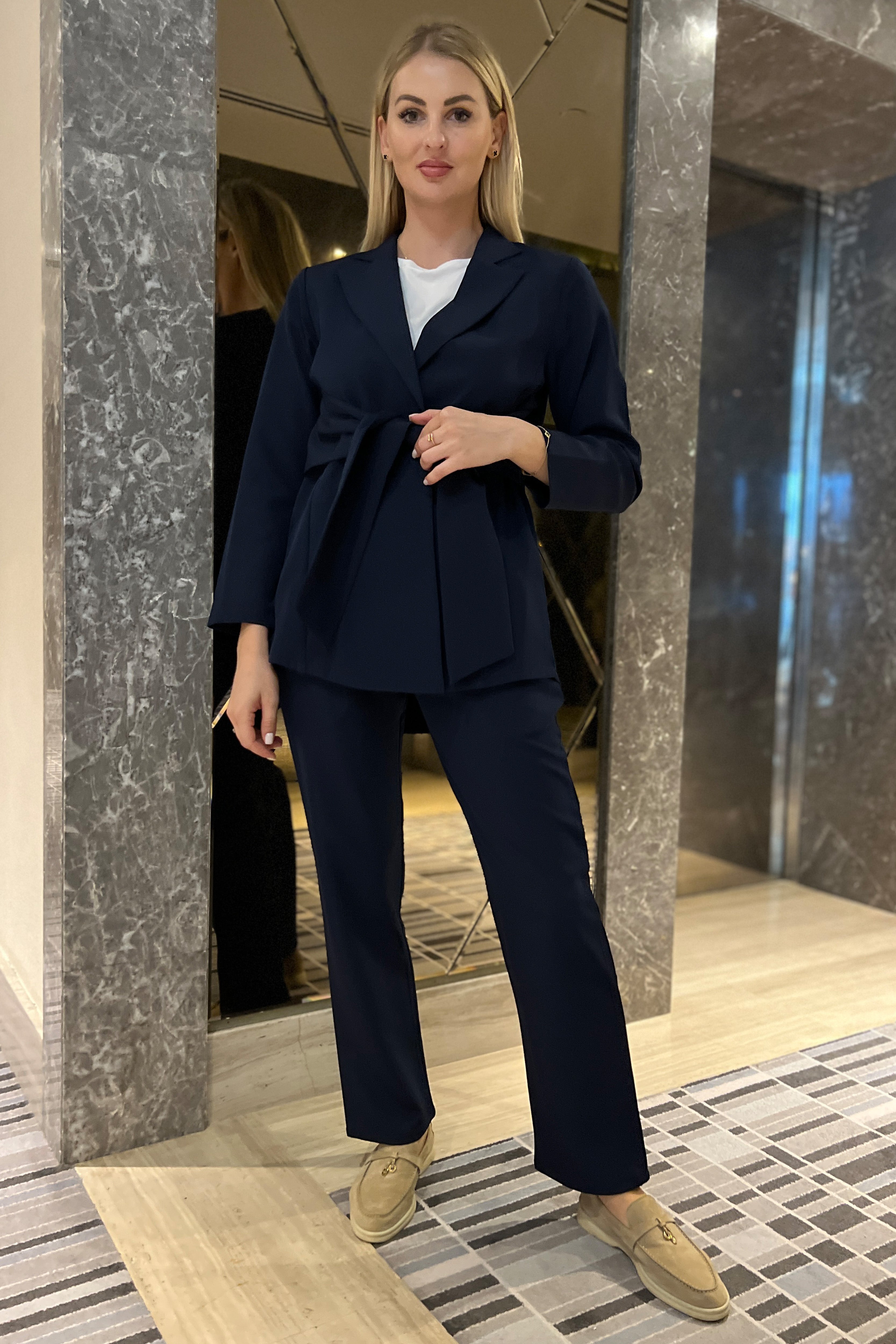 MOiSTREET Navy Barbie Crepe Fabric Blazer and Pants Set