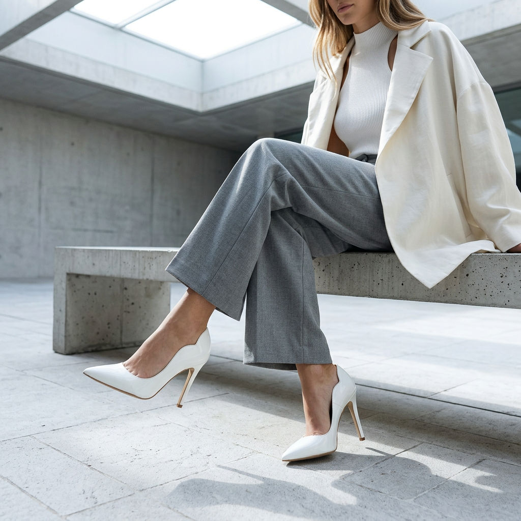 KOAN Onde Piane White Curved-Topline Stiletto Pump