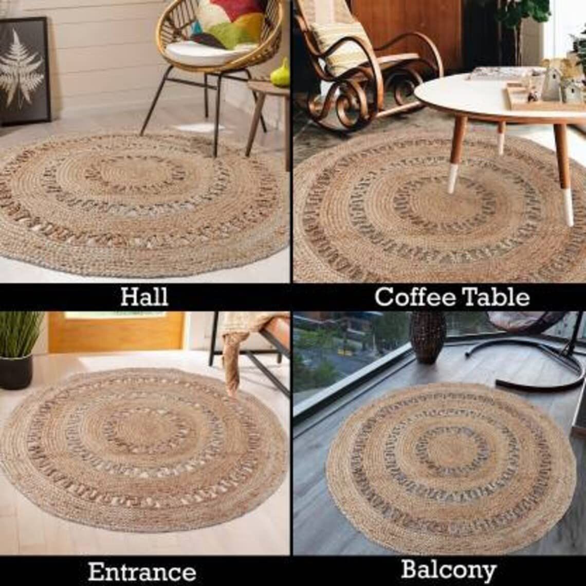 AIESY®  Jute Flower Beautiful Handwoven All Over Natural Rug