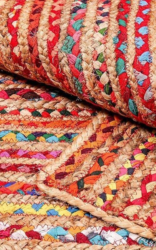 Handwoven Multicolor Round Natural Jute Area Rug – Eco Friendly Boho Floor Carpet for Living Room, Bedroom & Home Décor