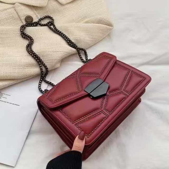 Women's PU Leather Rivet Chain Shoulder Bag – Stylish and Durable Designer Handbag