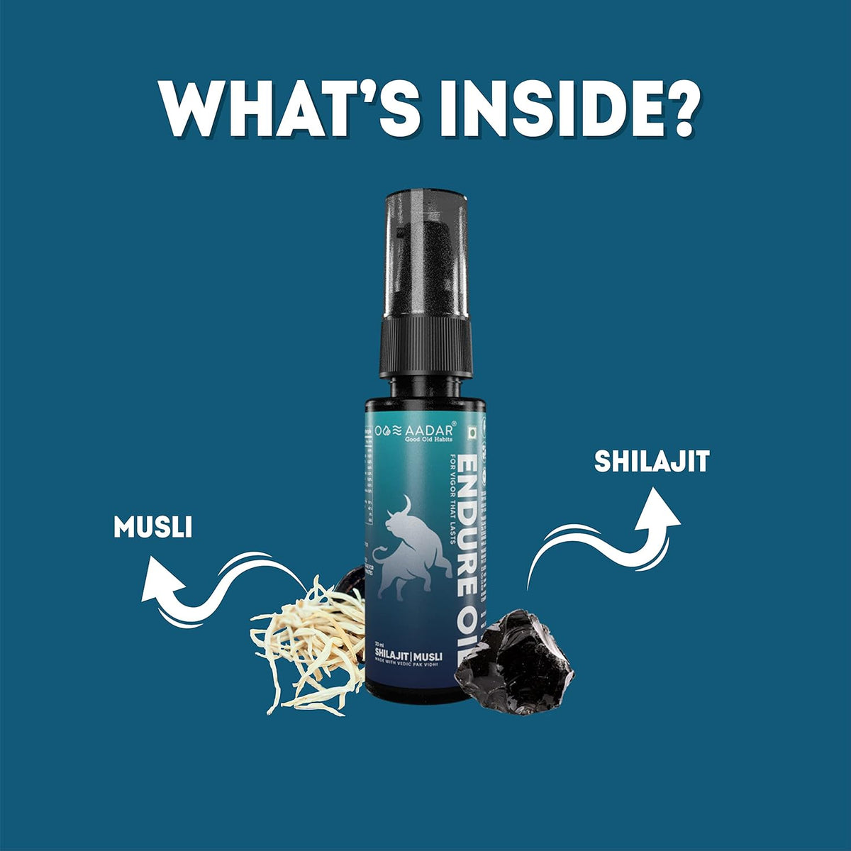 AADAR ENDURE Oil | Ayurvedic Massage Power Oil for men long Sx time | Control your Power, strengthens the nerves |Shilajit & Musli (30 ml) (pack of 2)