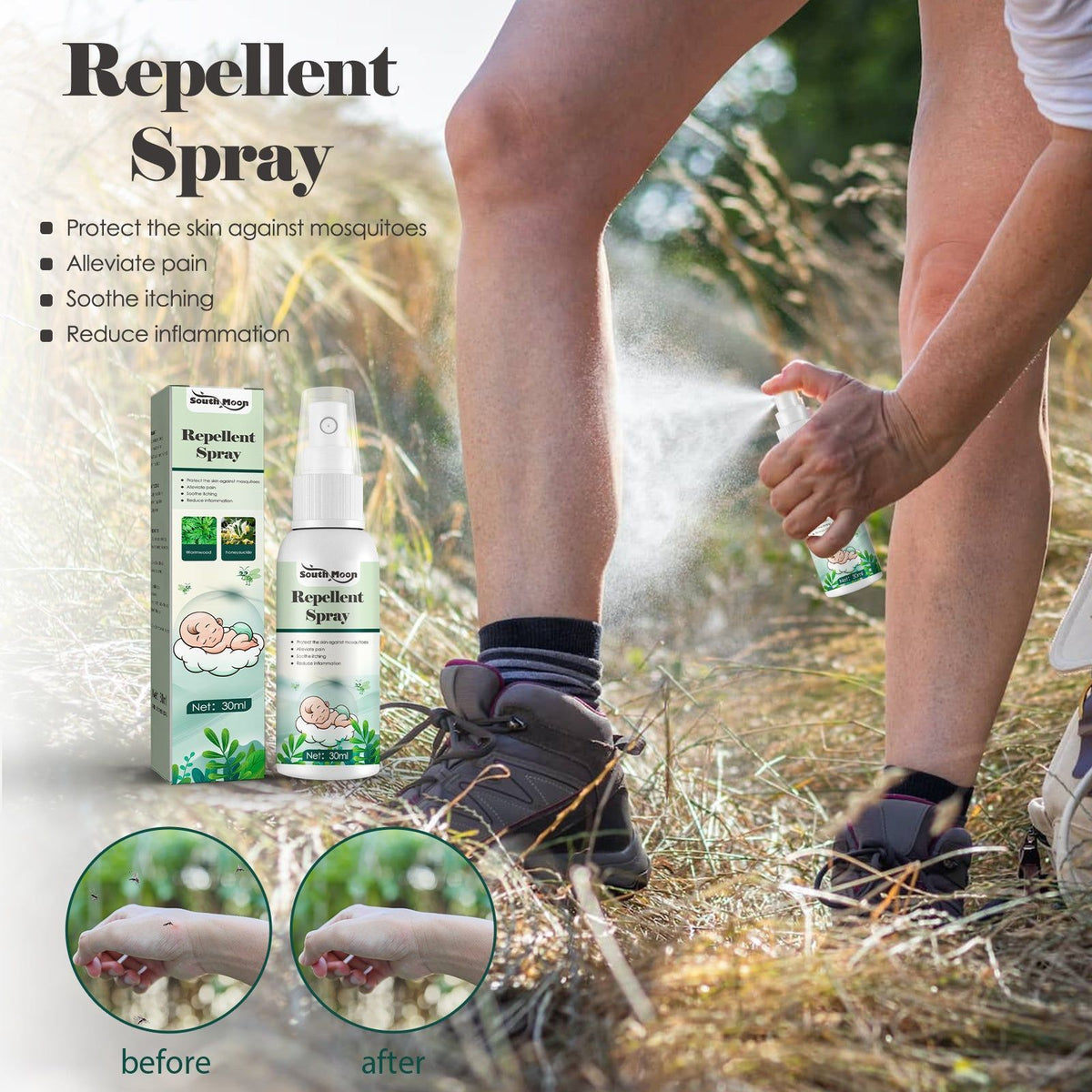 Anti-Mosquito & Anti-Itch Spray, Natural Bug Repellent, Soothes Itching, Outdoor & Home ,30ml