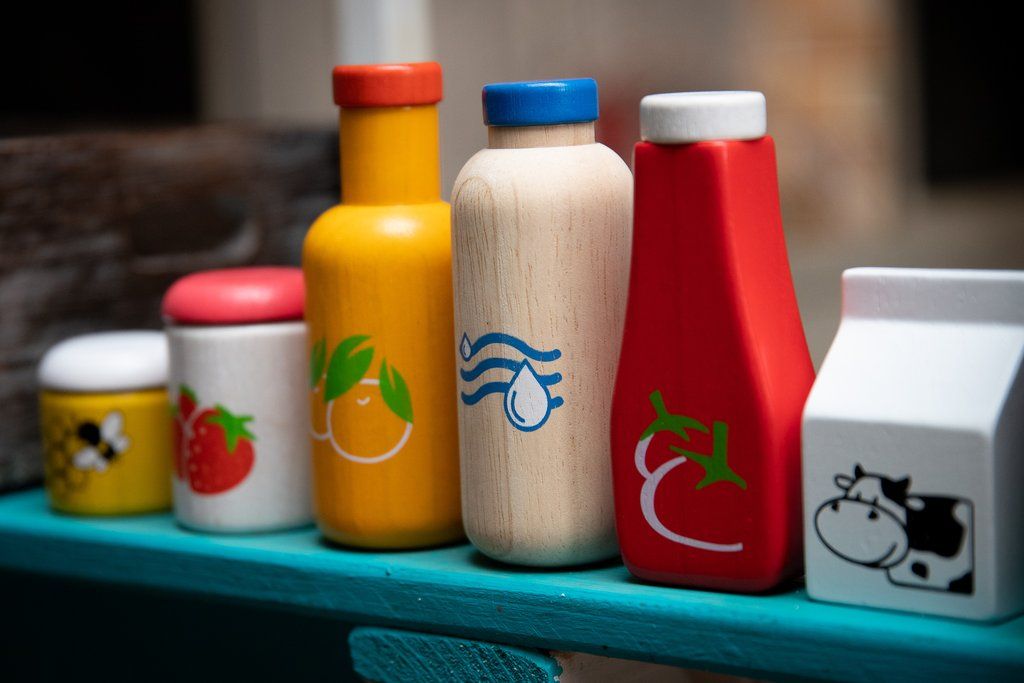 PlanToys Food & Beverage Set — Wooden Pretend Play Food