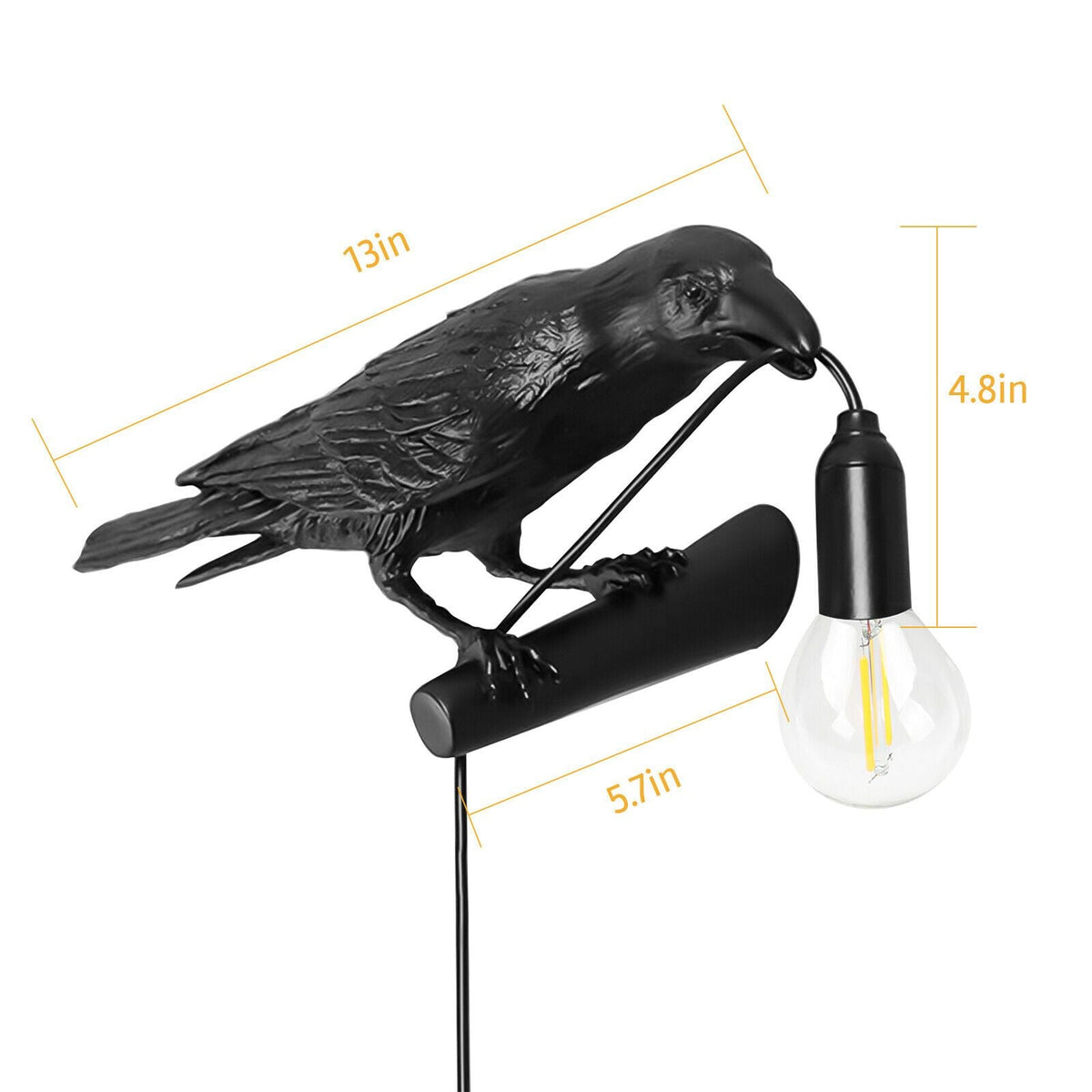 Bird Lamp Resin Crow LED Light Bedroom Wall Sconce Lamp Table Living Room Art Decoration