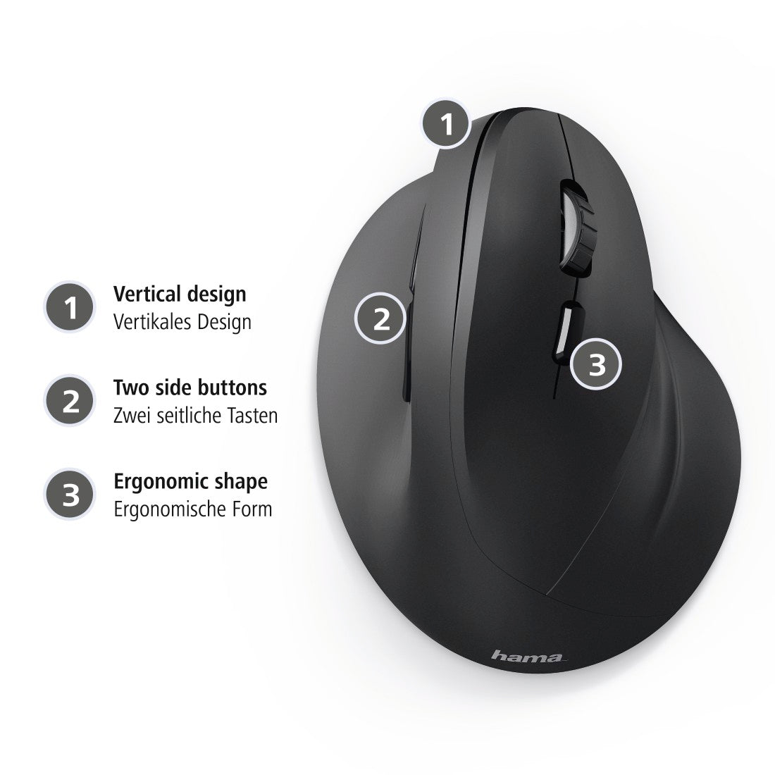 HAMA 182699 ERGONOMIC MOUSE, EMW-500, BLACK