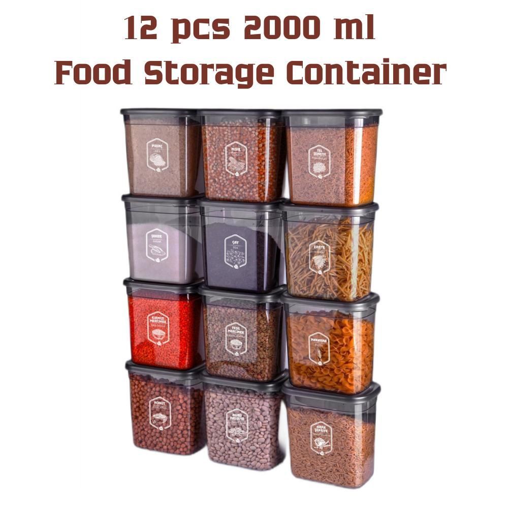 Food Storage Container Rectangular 2000 ml 12 Pcs With Label