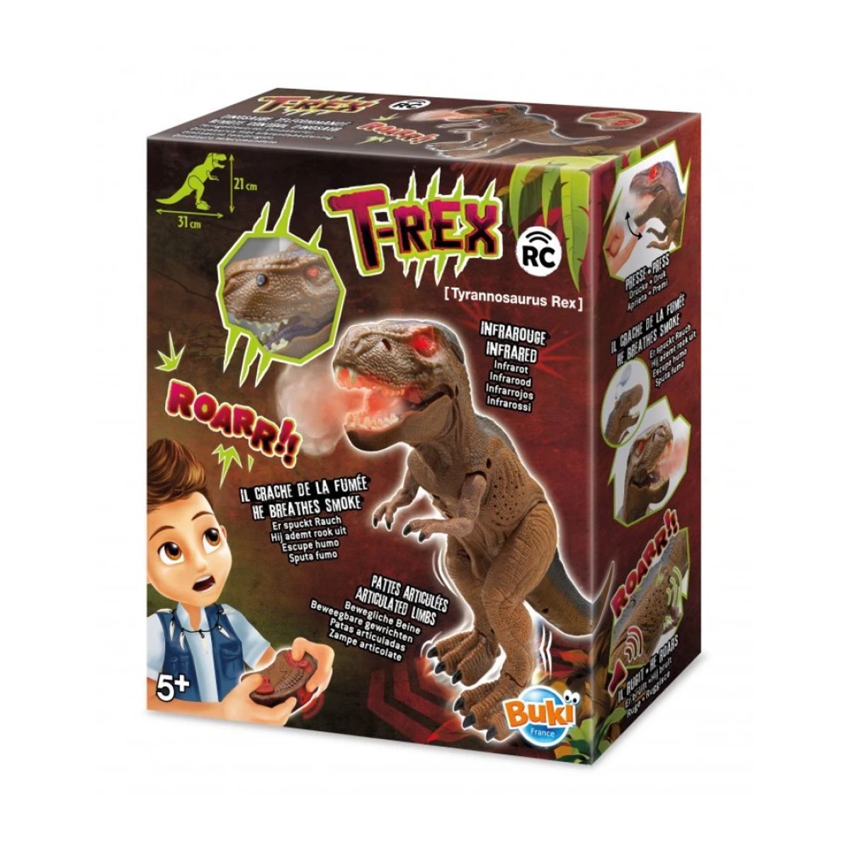 Buki France T-Rex Infrared RC Toy, 31x21cm, Brown