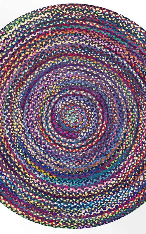 Handmade Multi-Color Braided Round Rug – Bohemian Cotton Area Rug for Living Room & Home Decor