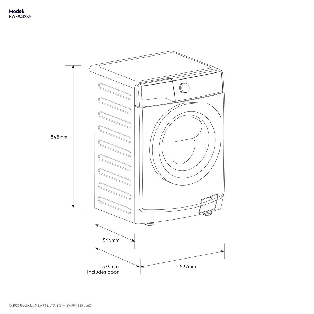 Electrolux EWF8241SS5 PerfectCare 500 Front-Load Washing Machine (Inverter Motor), Silver, 8kg