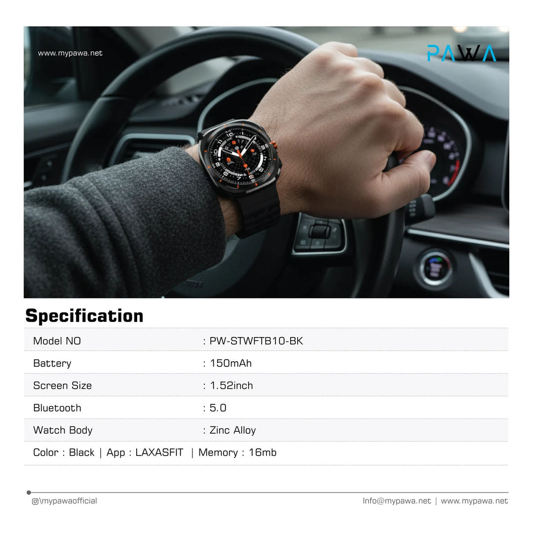 Pawa Aspire Smart Watch 1.52inch Display, Black