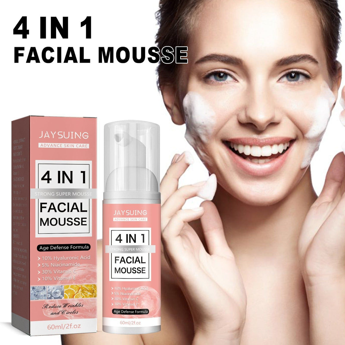 4-in-1 Deep Cleansing Mousse, Gentle Face Wash, Brightening, Hydrating ,60ml